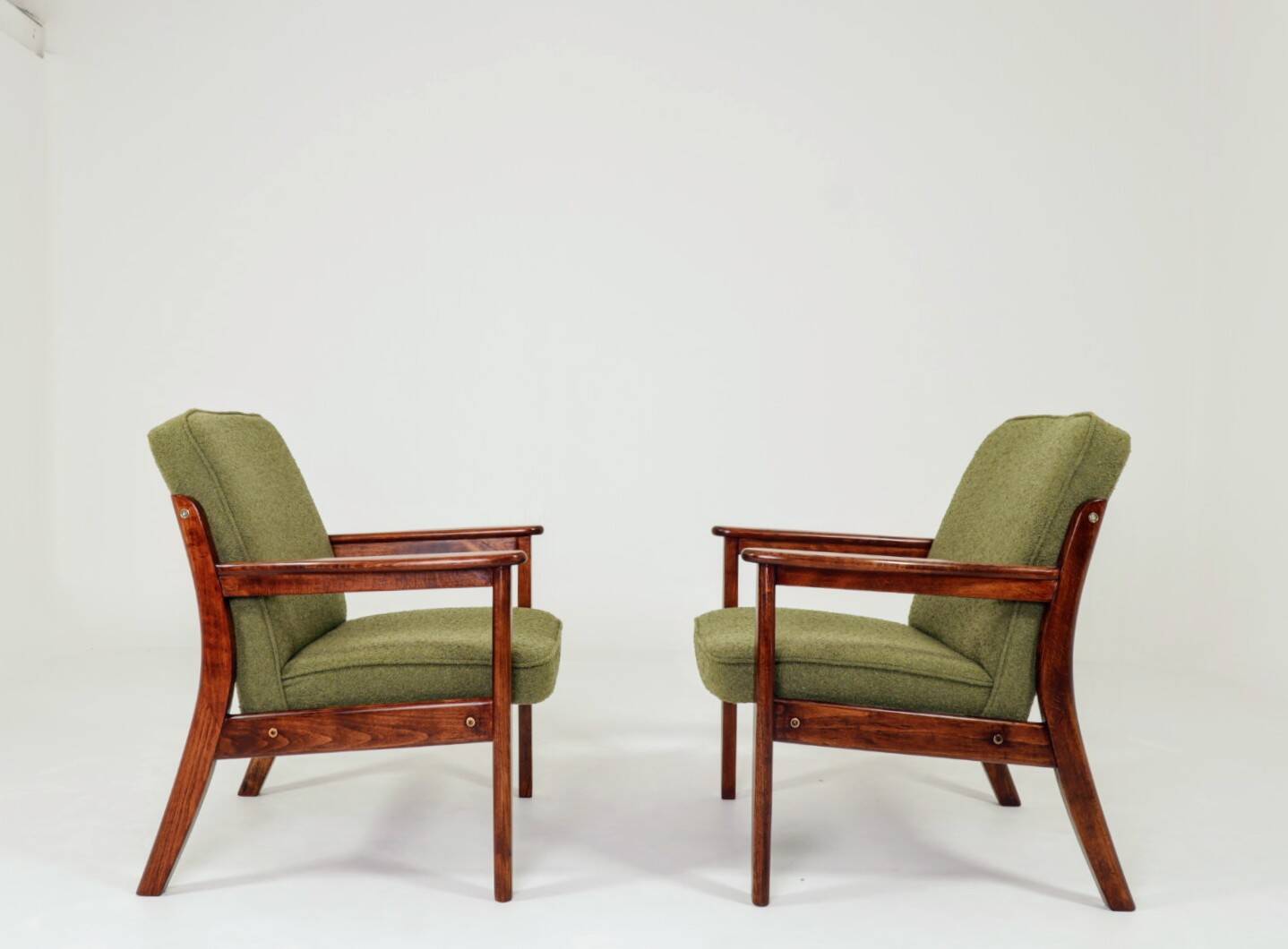 Pair of vintage wild green bouclé armchairs 1970