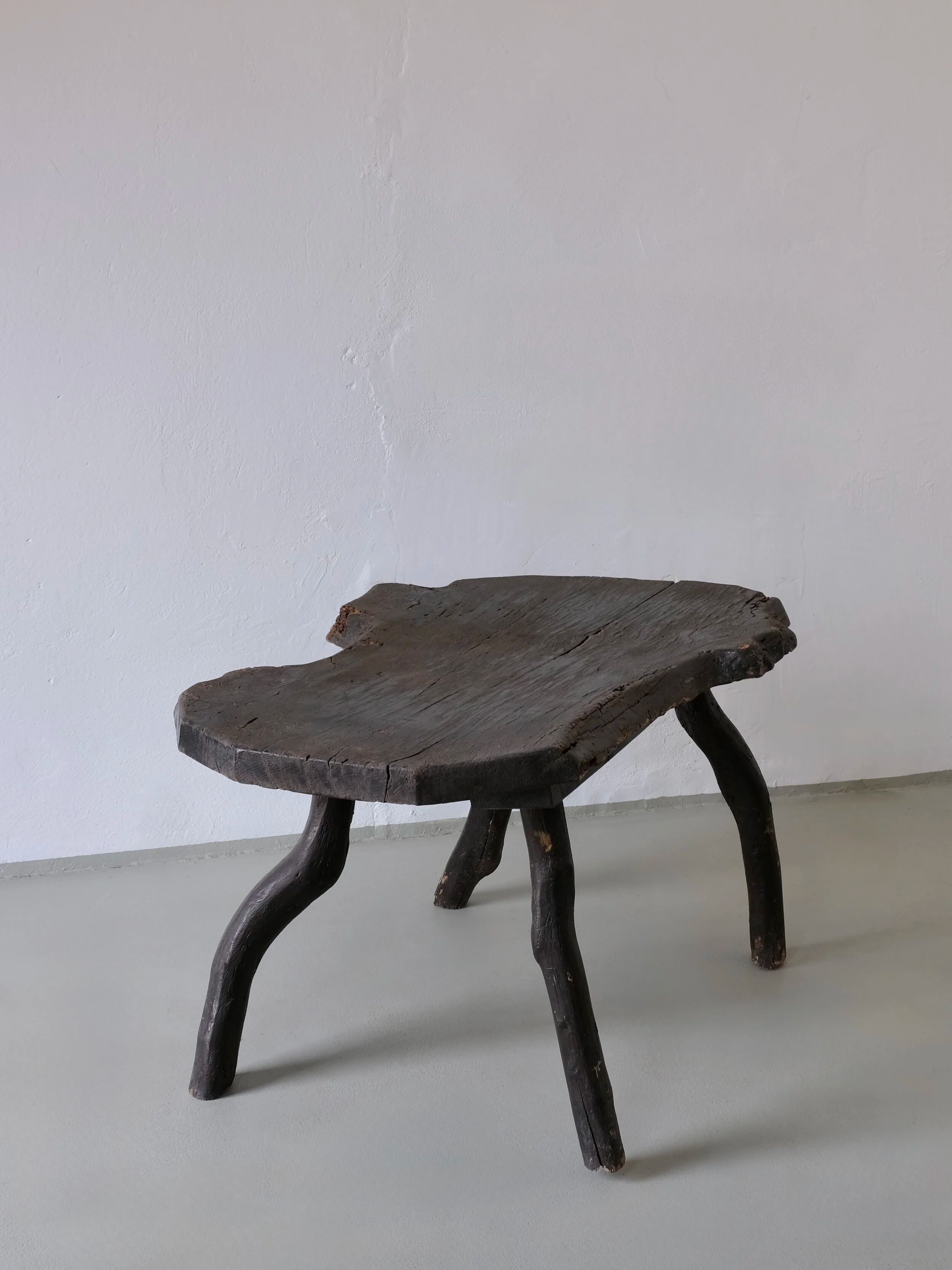 Wabi-sabi rustic dark wood side table | Belgium | Vintage