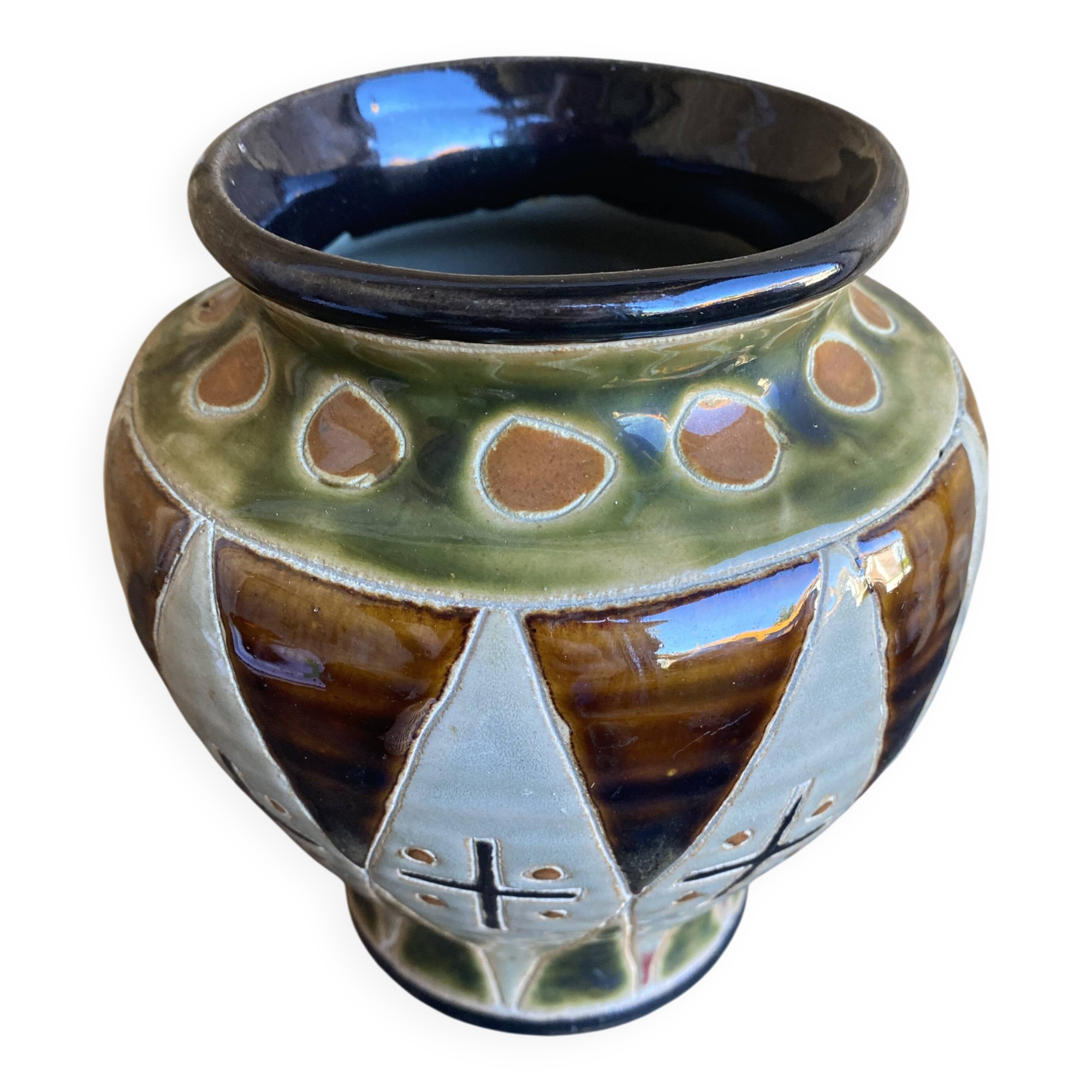 Vintage Polychrome Glazed Stoneware Vase #D961