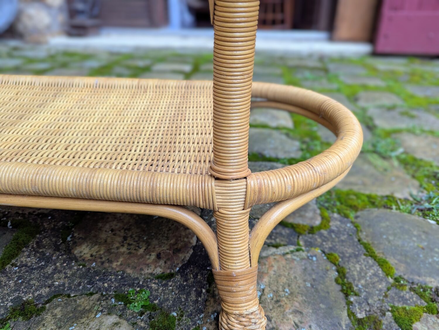 Vintage Rattan and Wicker Coffee Table - Glass Top - Bohemian Style