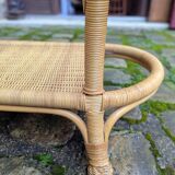 Vintage Rattan and Wicker Coffee Table - Glass Top - Bohemian Style