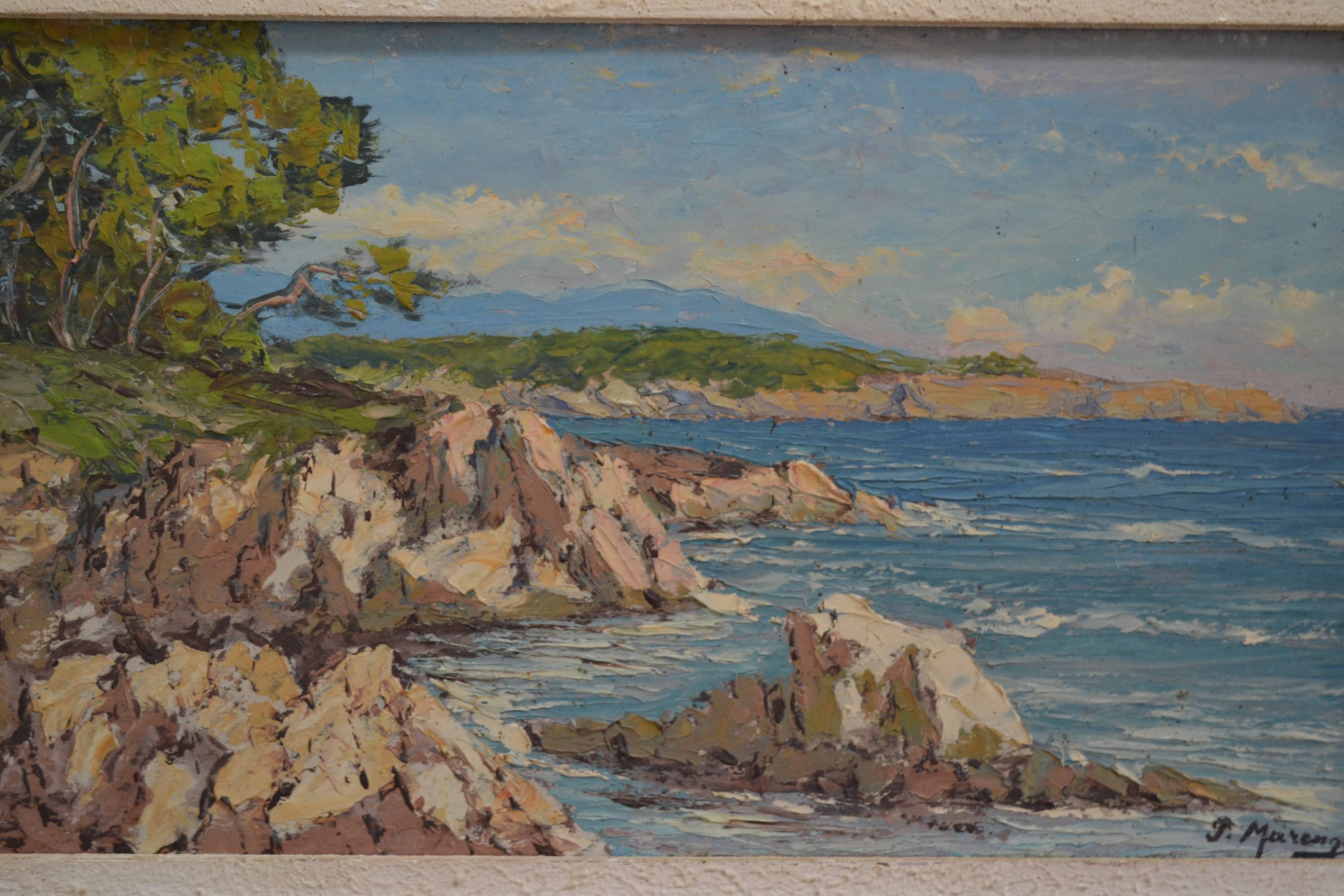 Vue de bord de mer méditerranée par Paul Marengo peinture  Provence