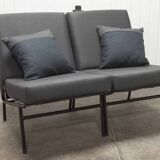 Airborne double bench seat restored foam and new fabrics + 2 matching cushions