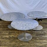 Trio de tables basses en granit et acier inoxydable
