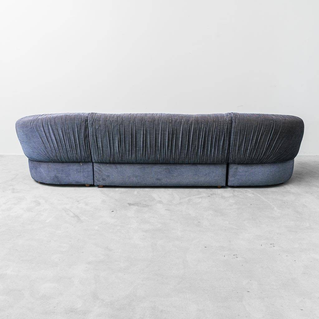 4-seater modular blue fabric sofa 1970s vintage modernism