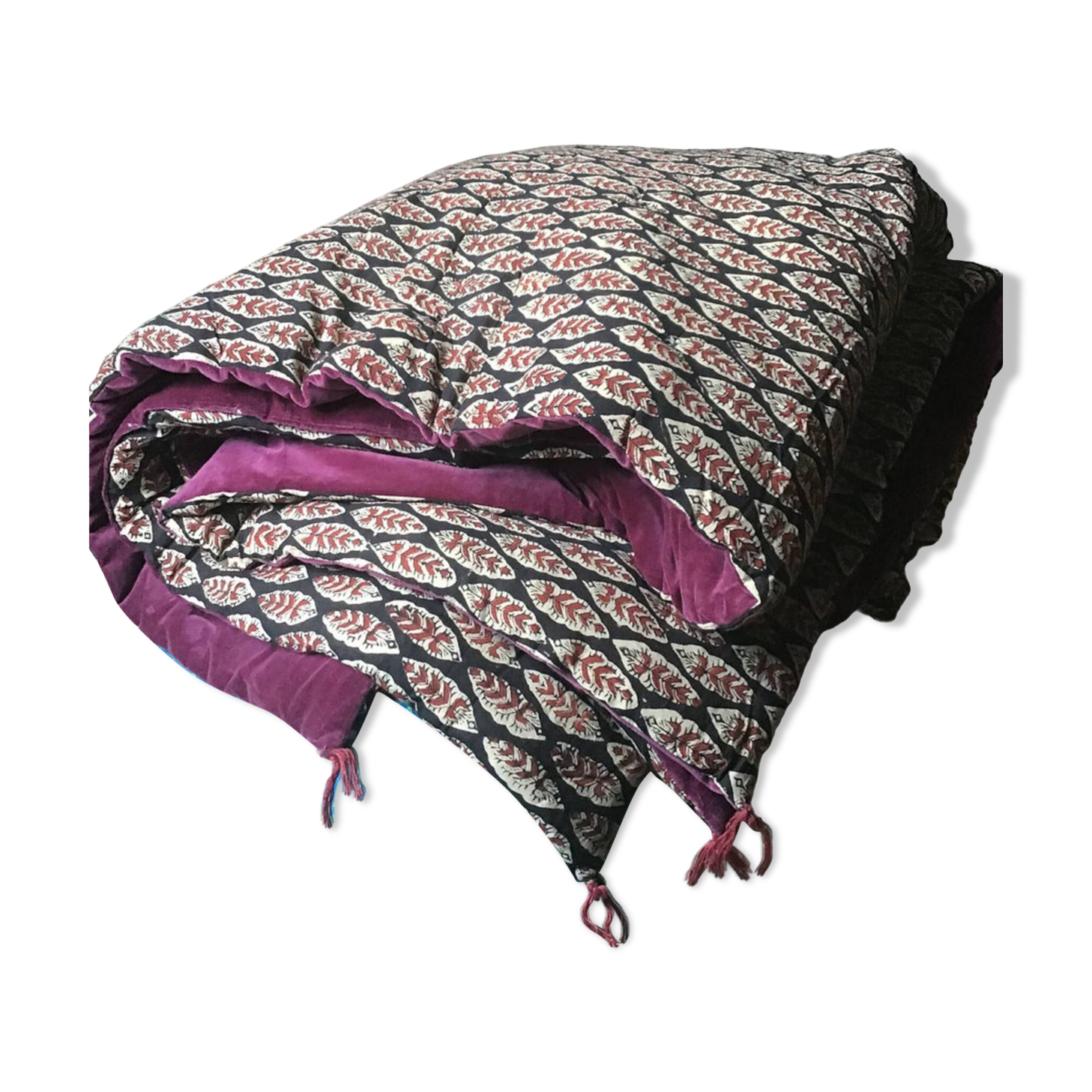 10% cotton velvet quilt, hand printed, artisanal product