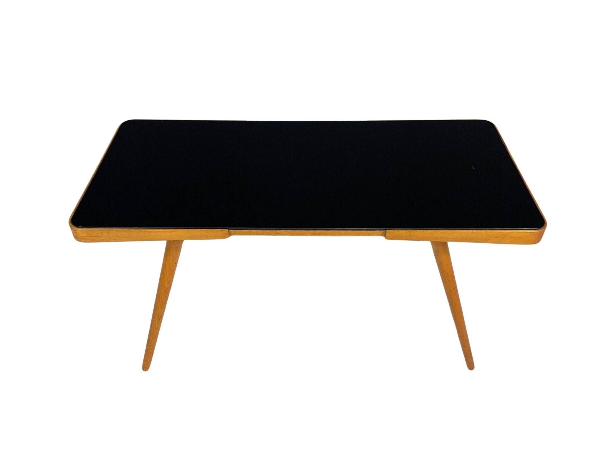 Coffee table, mid-century, opaxite glass top, Interiér Praha, 1960s