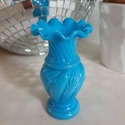Lace-edged blue opaline vase