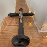 Blackened wood crucifix on base (26 cm)