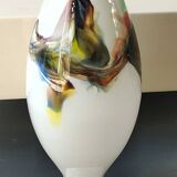 Flamed vase/volutes in white opaline/polychrome Art Glass. Murano style. High 23.5 cm
