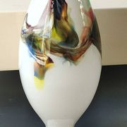 Flamed vase/volutes in white opaline/polychrome Art Glass. Murano style. High 23.5 cm
