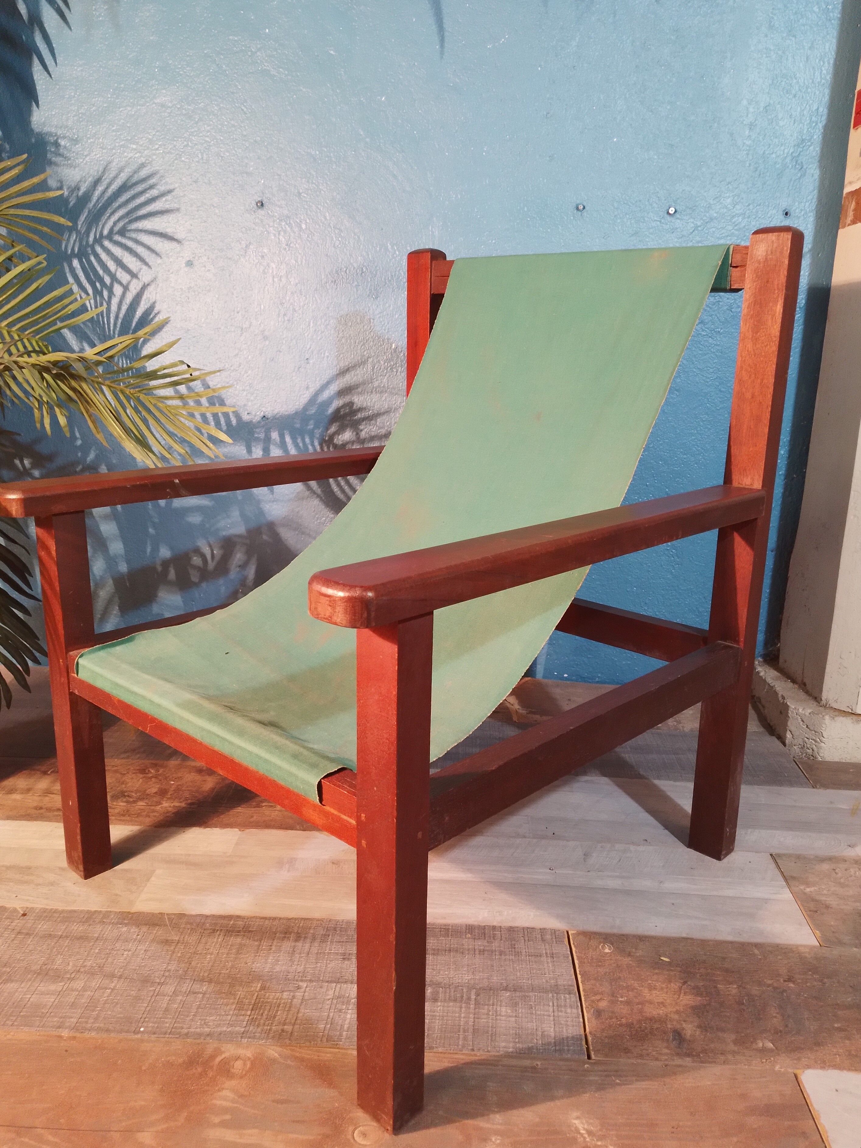 Fauteuil bois & tissu 1960s