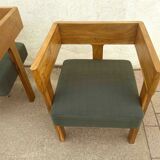 Pair of tripod armchairs ancient solid teak, 60