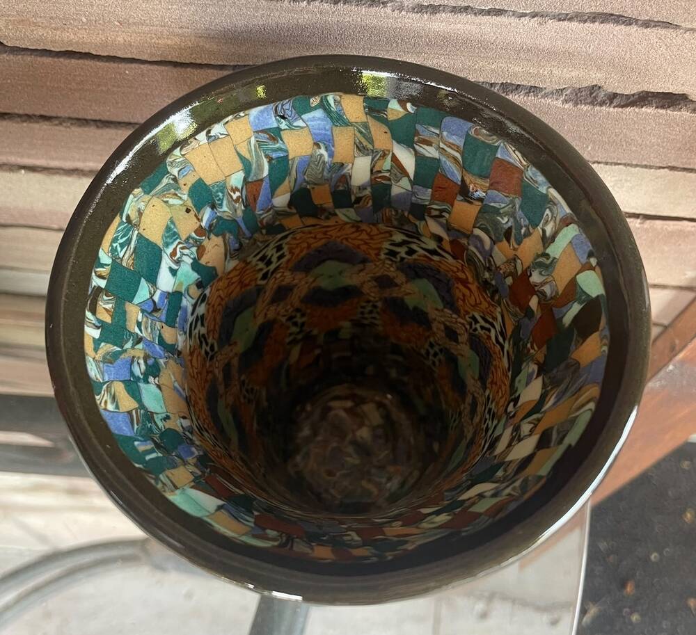 Cornet vase mosaic gerbino vallauris decor sideboard dried flowers