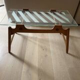 Set of two Italian wooden tables with glass top