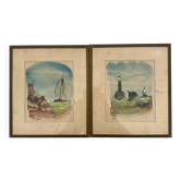 2 aquarelles marines signées L. Baud
