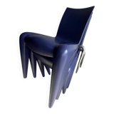 Vintage Louis XII armchair by Philippe Starck, molded blue plastic shell and metal legs