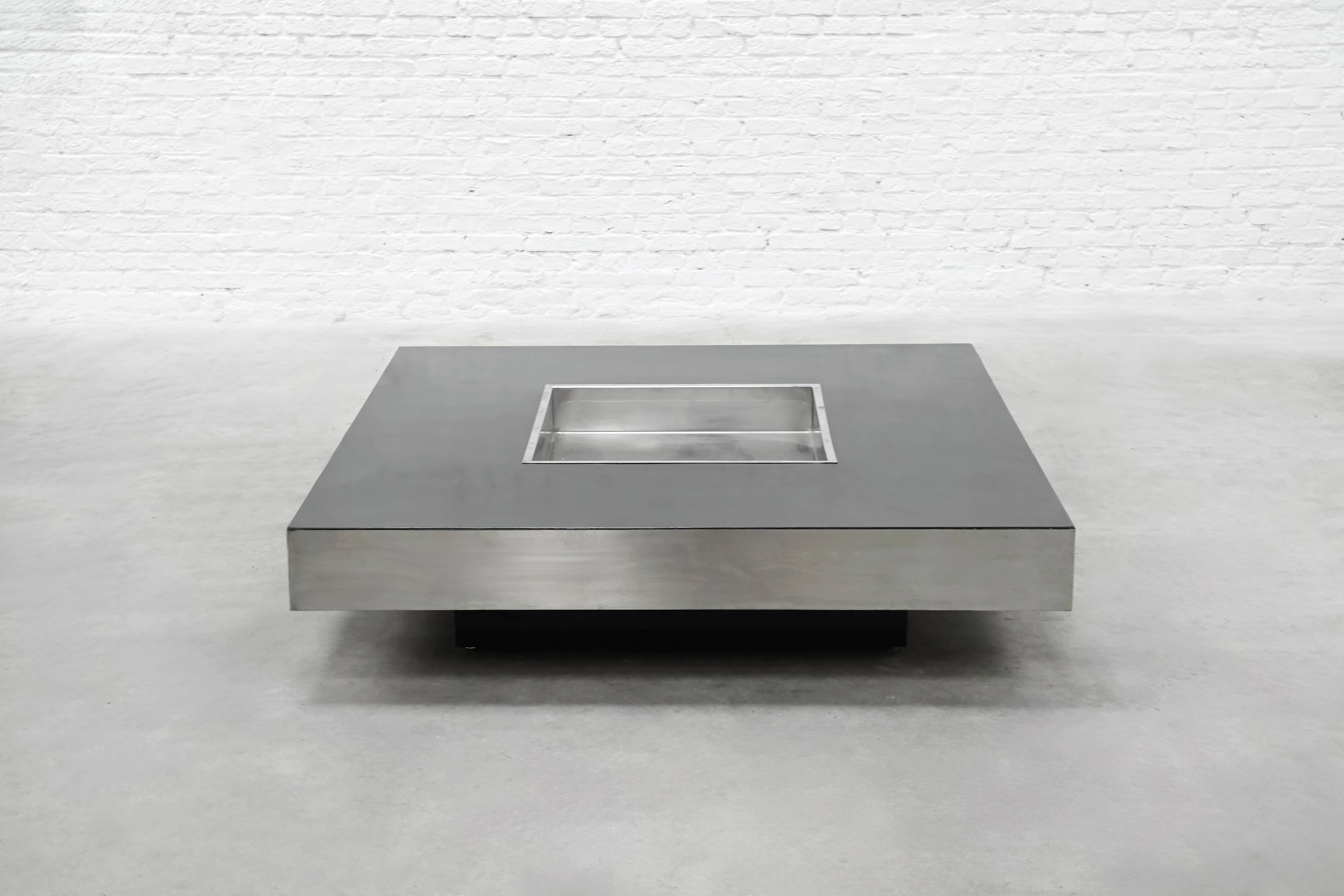 Chrome & Lacquer Coffee Table with Integrated Bar, 1970s