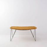 Vintage wicker stool / footstool with gray metal hairpin legs - Ikea