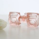 Servant salt pepper in pink glass, molded glass, vintage french, authentic