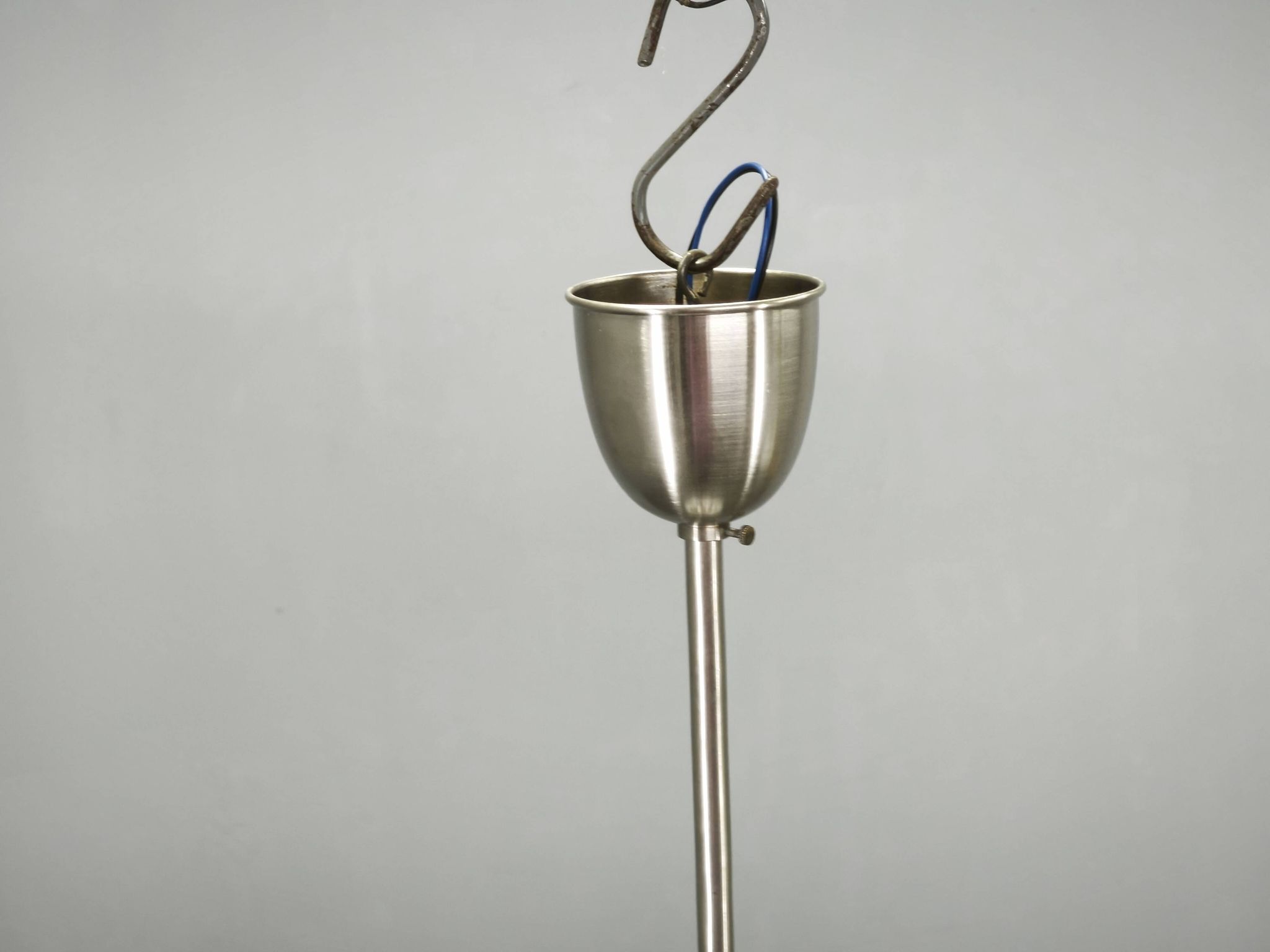 Pair of 1930s Czech Art Deco Opaline Glass and Chrome Pendant Lights