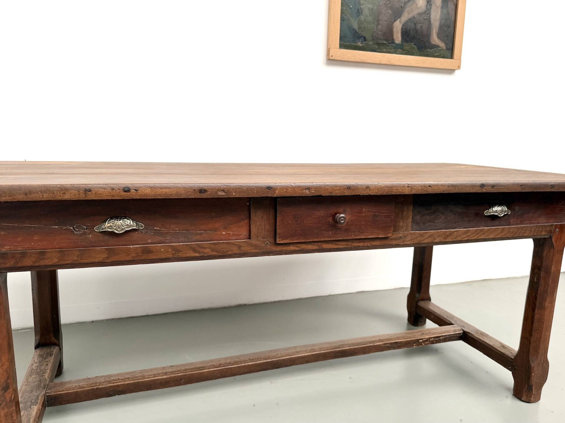 Farmhouse table, solid oak, 20th century.
