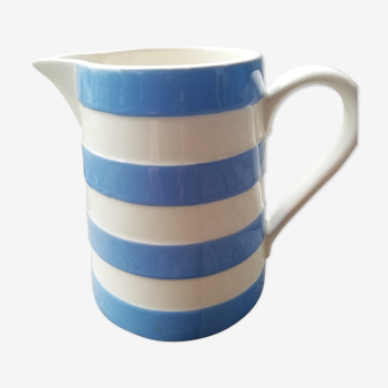Blue and white striped pitcher