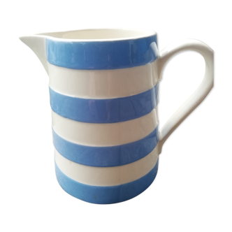 Blue and white striped pitcher