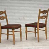 1970s, set of 2 Danish dining chairs, furniture wool, solid oak wood.