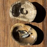 Dark beige oval petrified wood bowl 25x19 - 3782