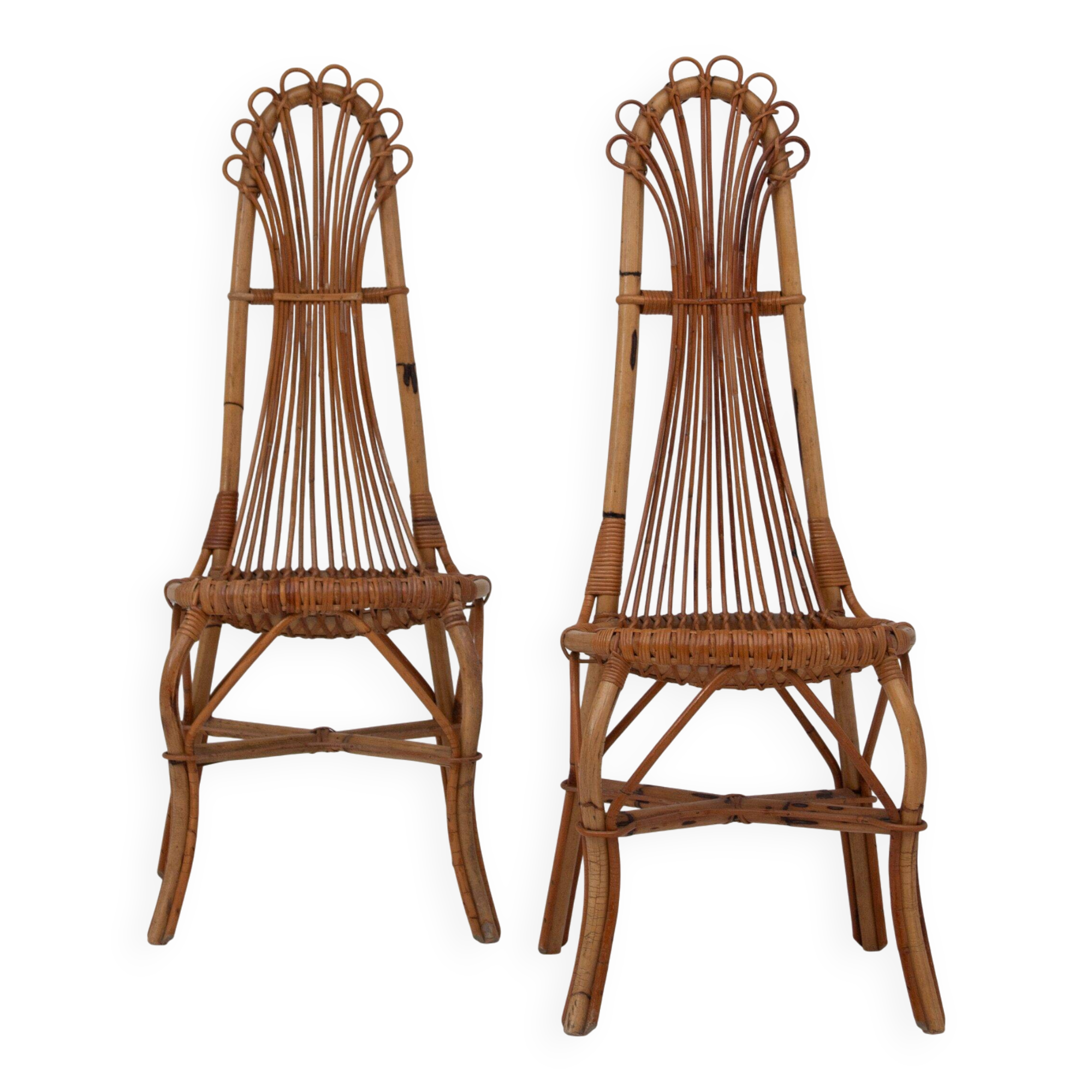 2x Italian bamboo and rattan high back chair, mid-century modernism, Italy 1960s