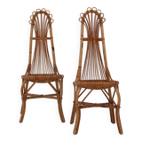 2x Italian bamboo and rattan high back chair, mid-century modernism, Italy 1960s