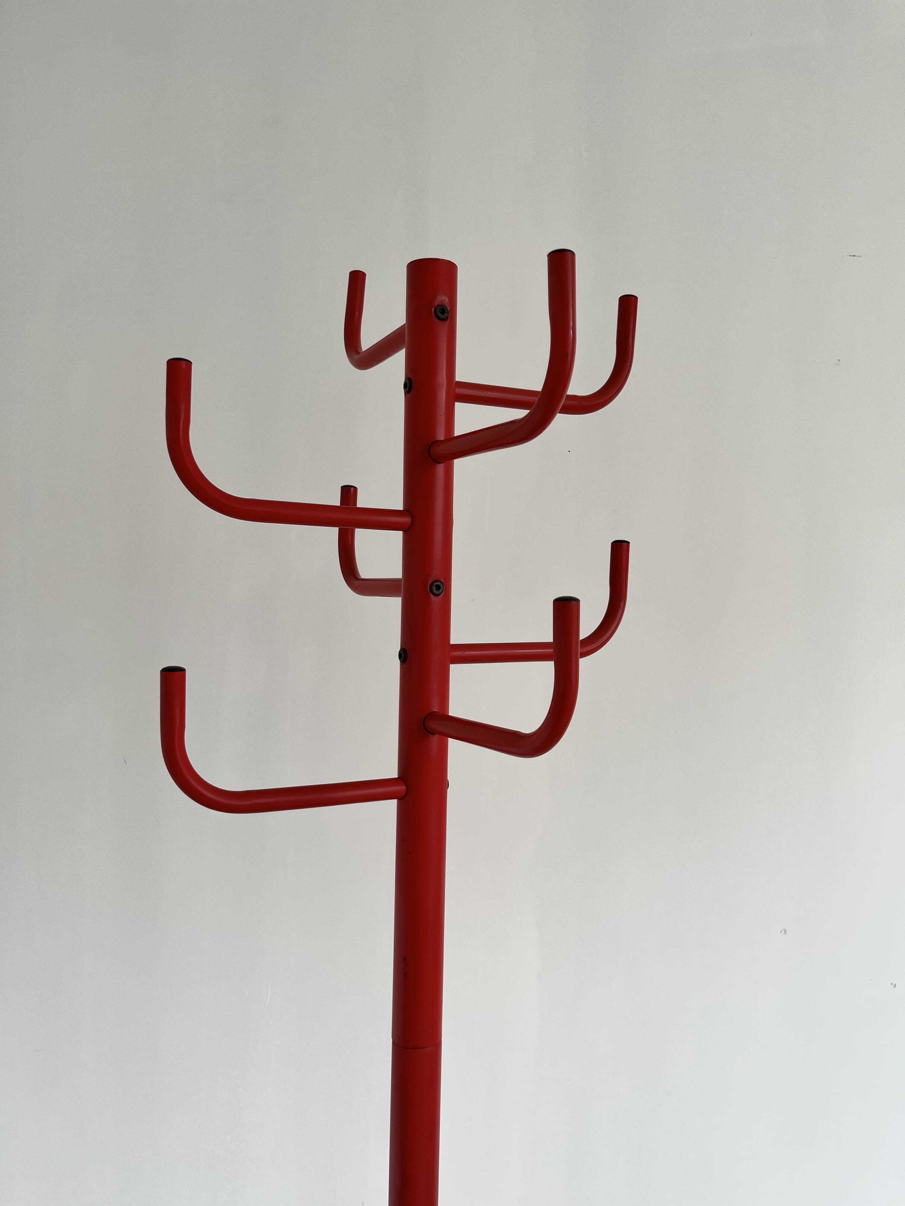 Red metal coat rack