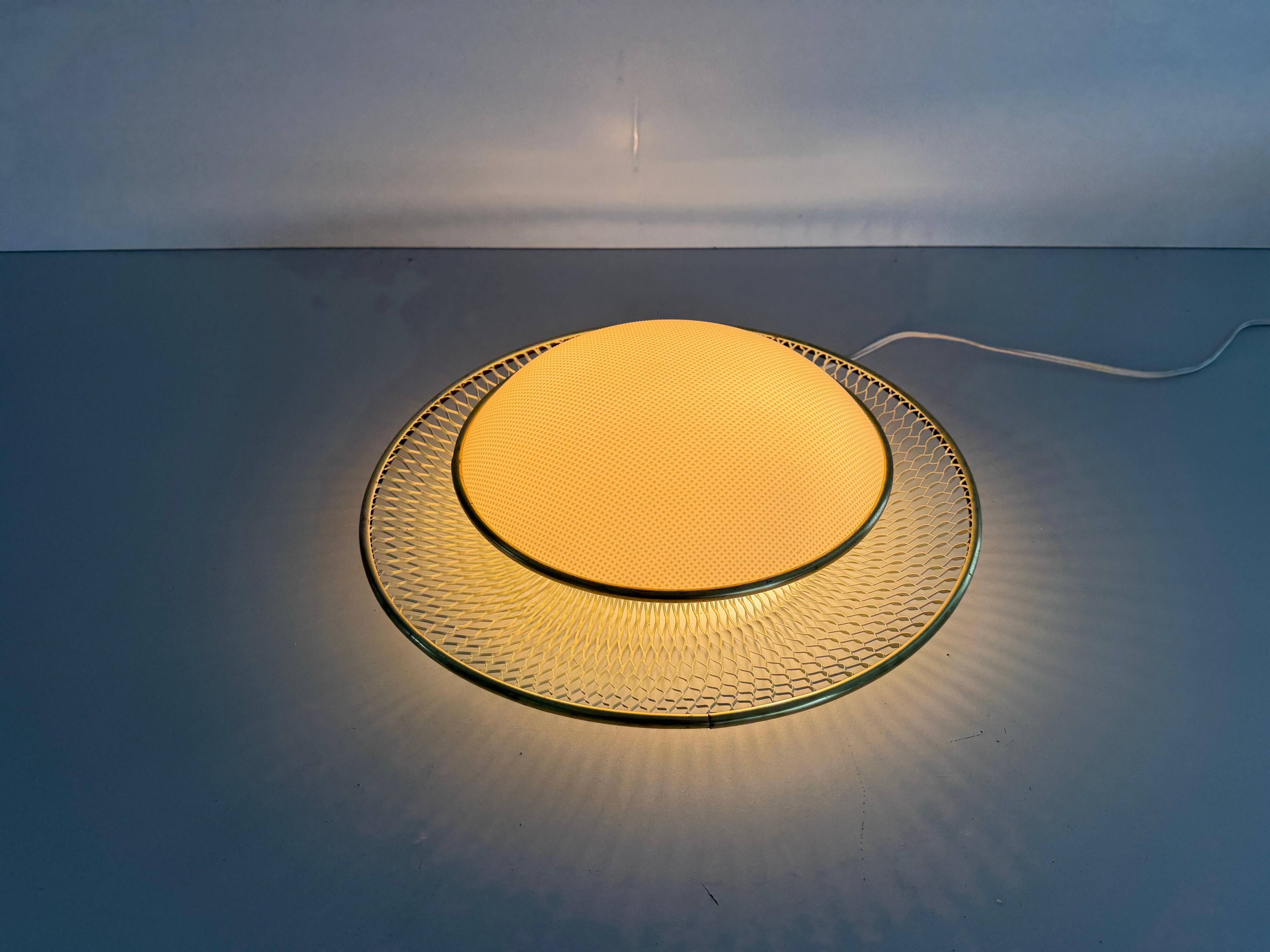 Mid-century golden metal wire and plastic ceiling light by Erco, 1950s, Germany.