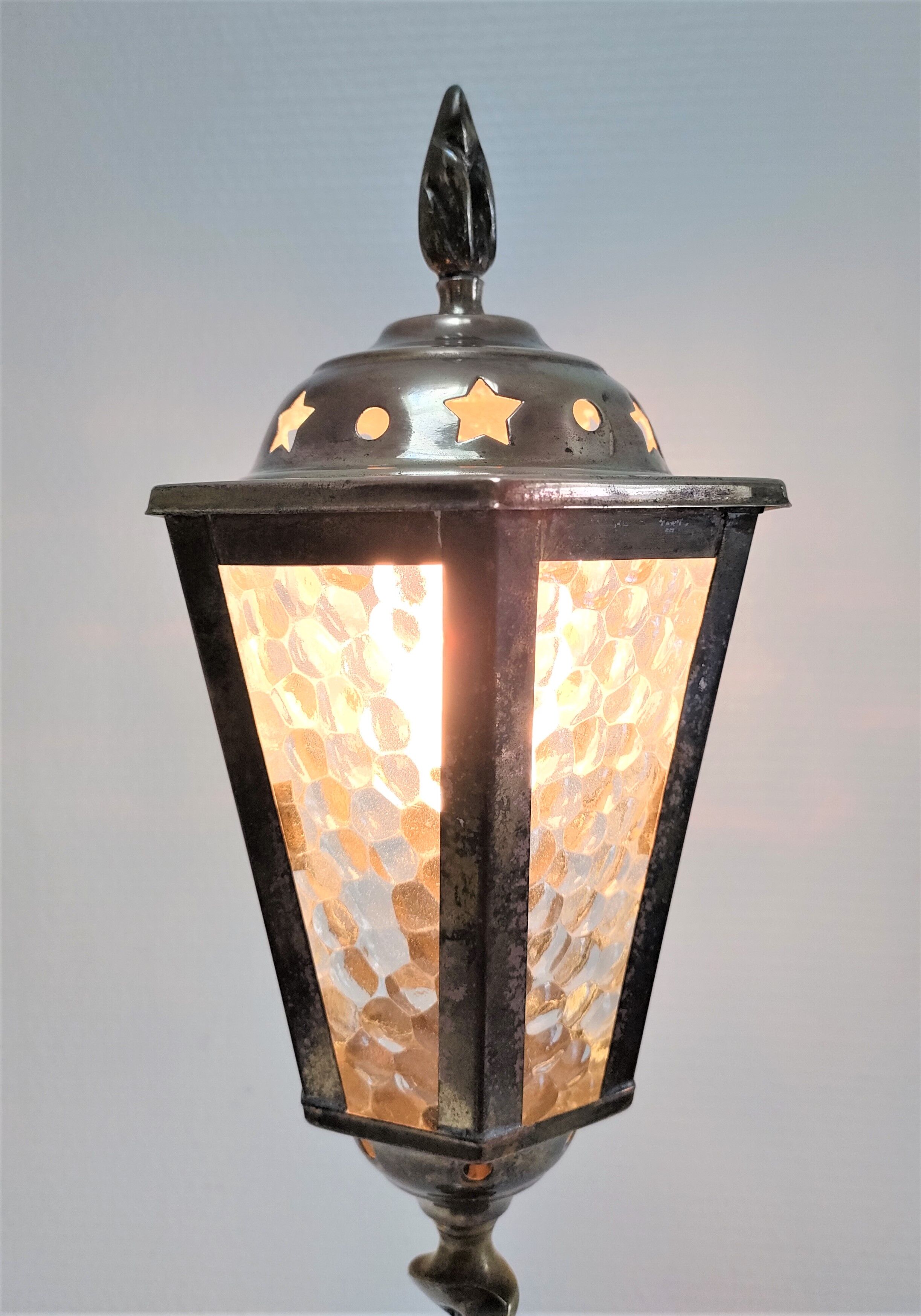 Lampe lanterne laiton et verre début XXème