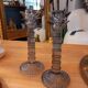 Pair of candlesticks. Blue/grey glass.
