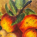 Table with apples, plums and apricots