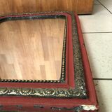 Ancien miroir Louis Philippe bois & plâtre rang de perles + frises vintage