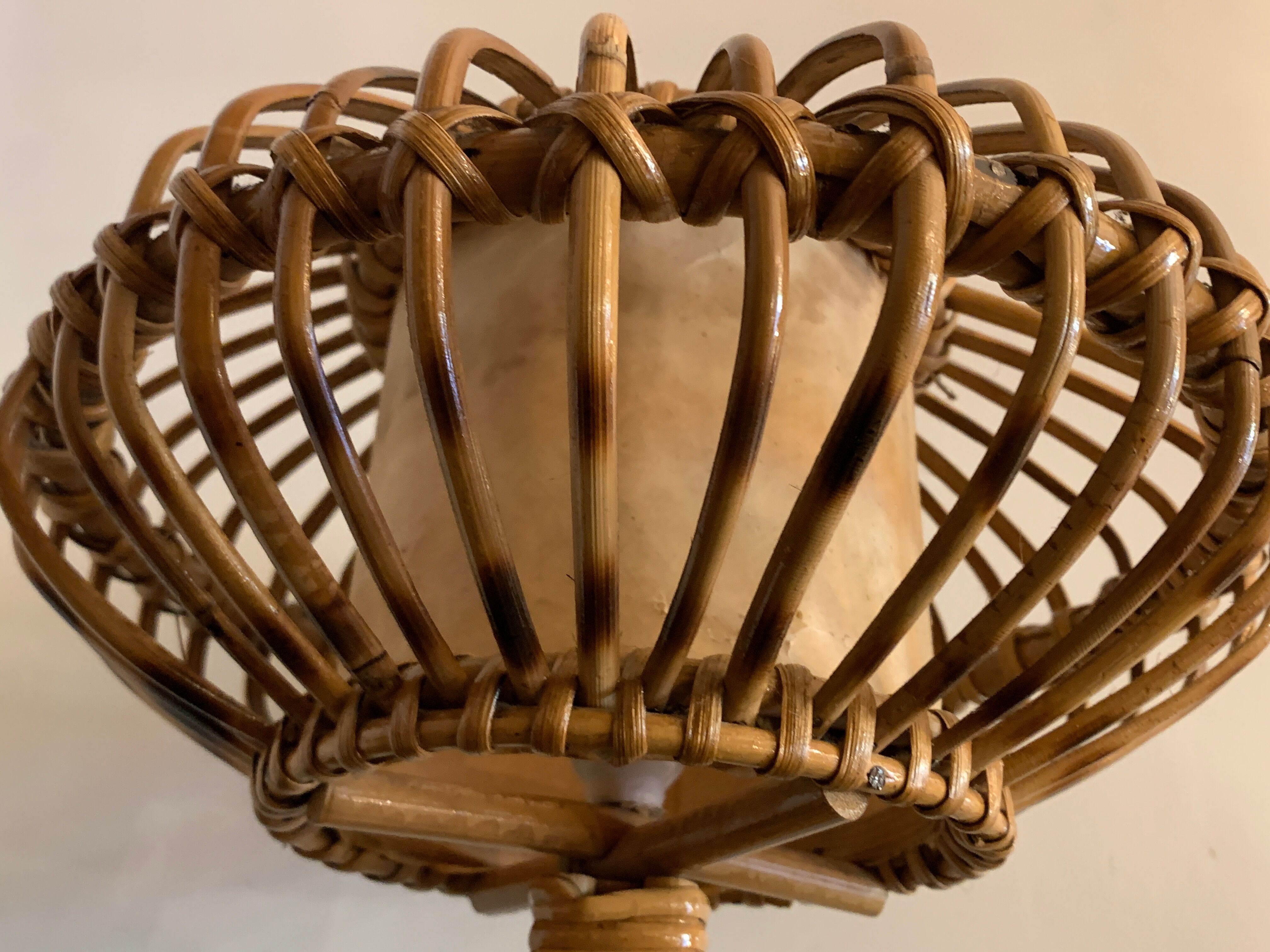 Rattan lamp in the shape of an ellipse Louis Sognot 1950