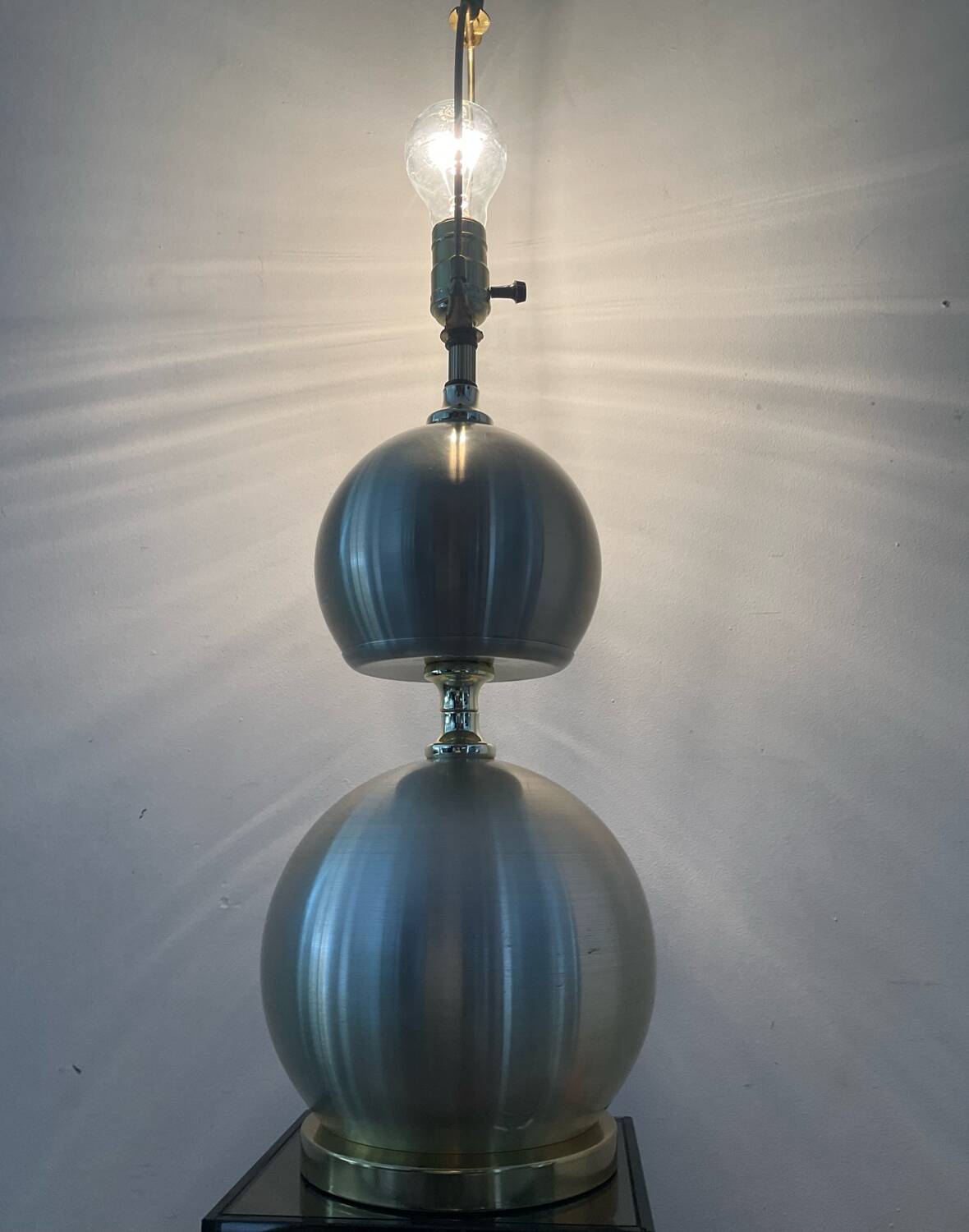 Large vintage lamp base in brushed and gold aluminum