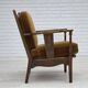 Fauteuil vintage danois des années 1950, mobilier vert d'origine en velours, bois de chêne.