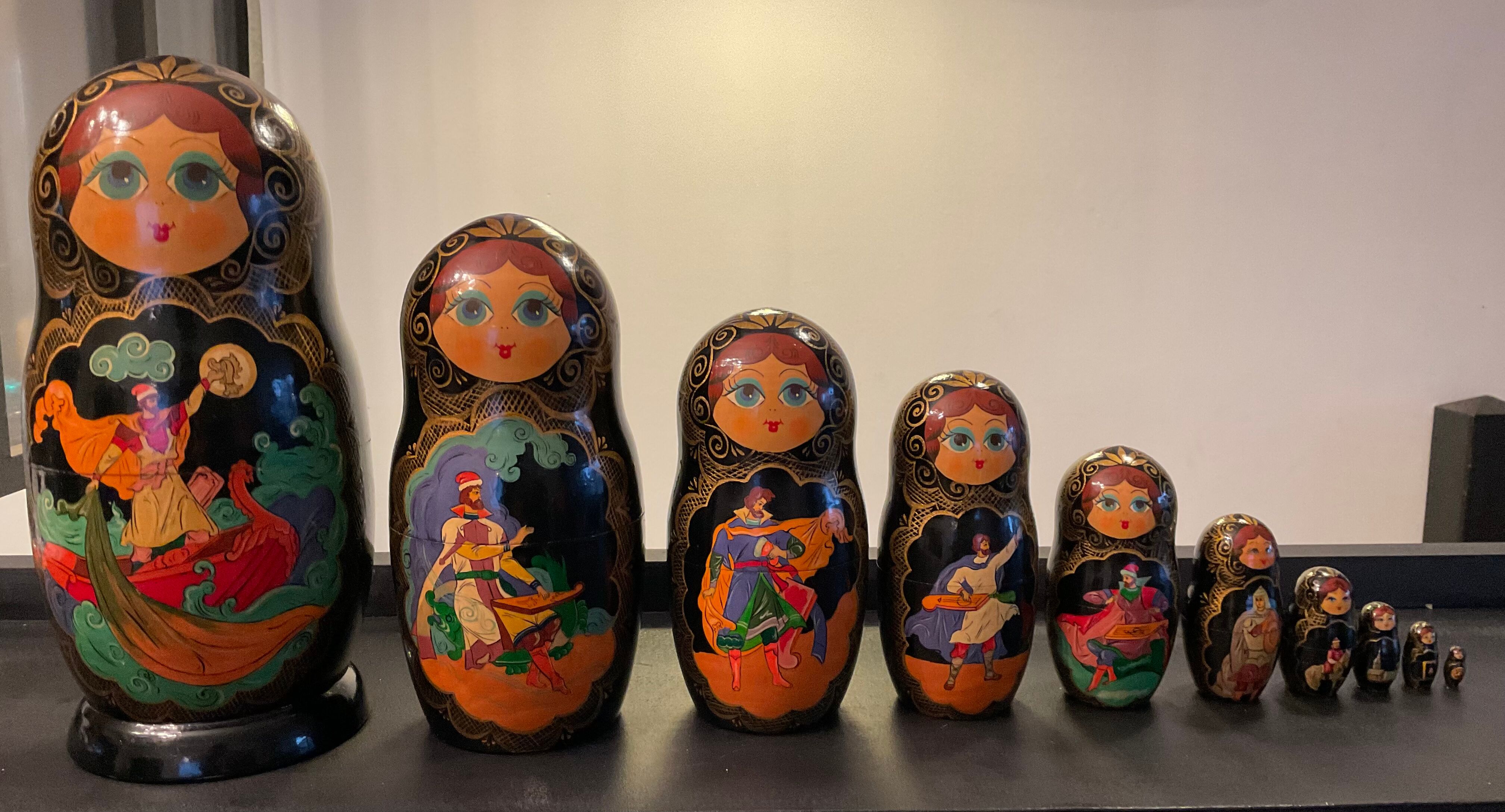 Series of 10 old Russian Matryoshka dolls