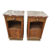 Lot de 2 Table de Chevet Bois 1950 et Marbre