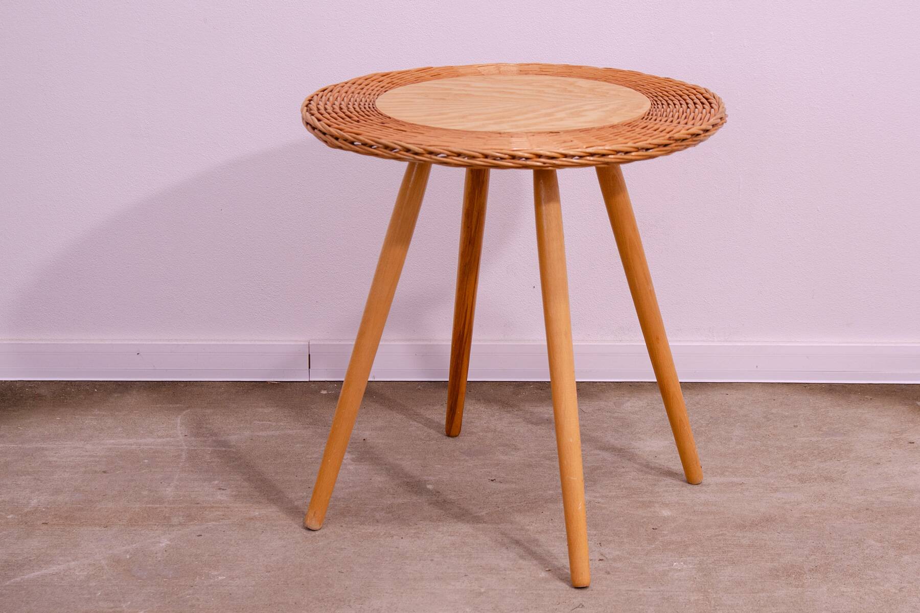 Mid century rattan coffe table by Jan Kalous for ÚLUV, 1960´s, Czechoslovakia