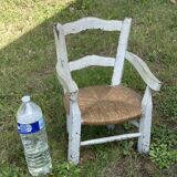 Fauteuil de marais en paille et bois peint pour enfant