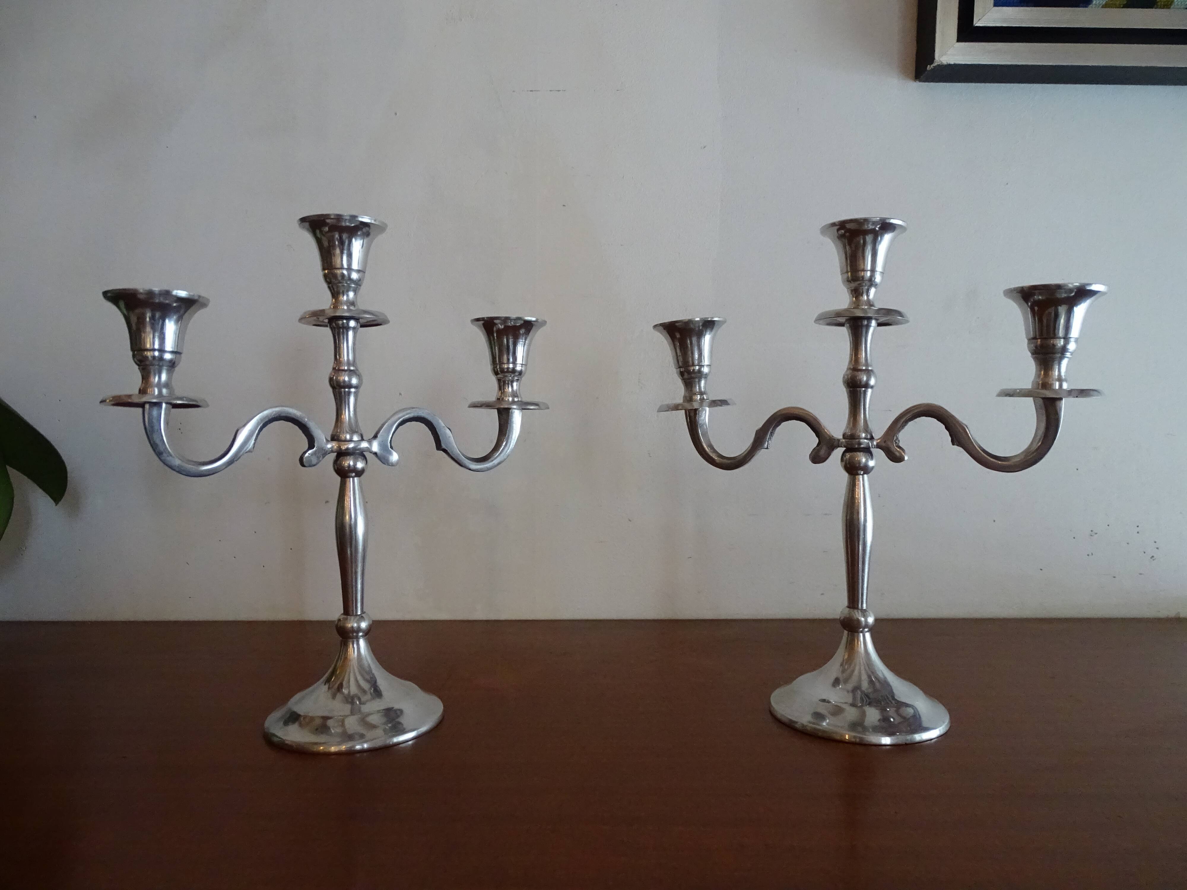 Pair of silver chandeliers alu vintage 3 burners