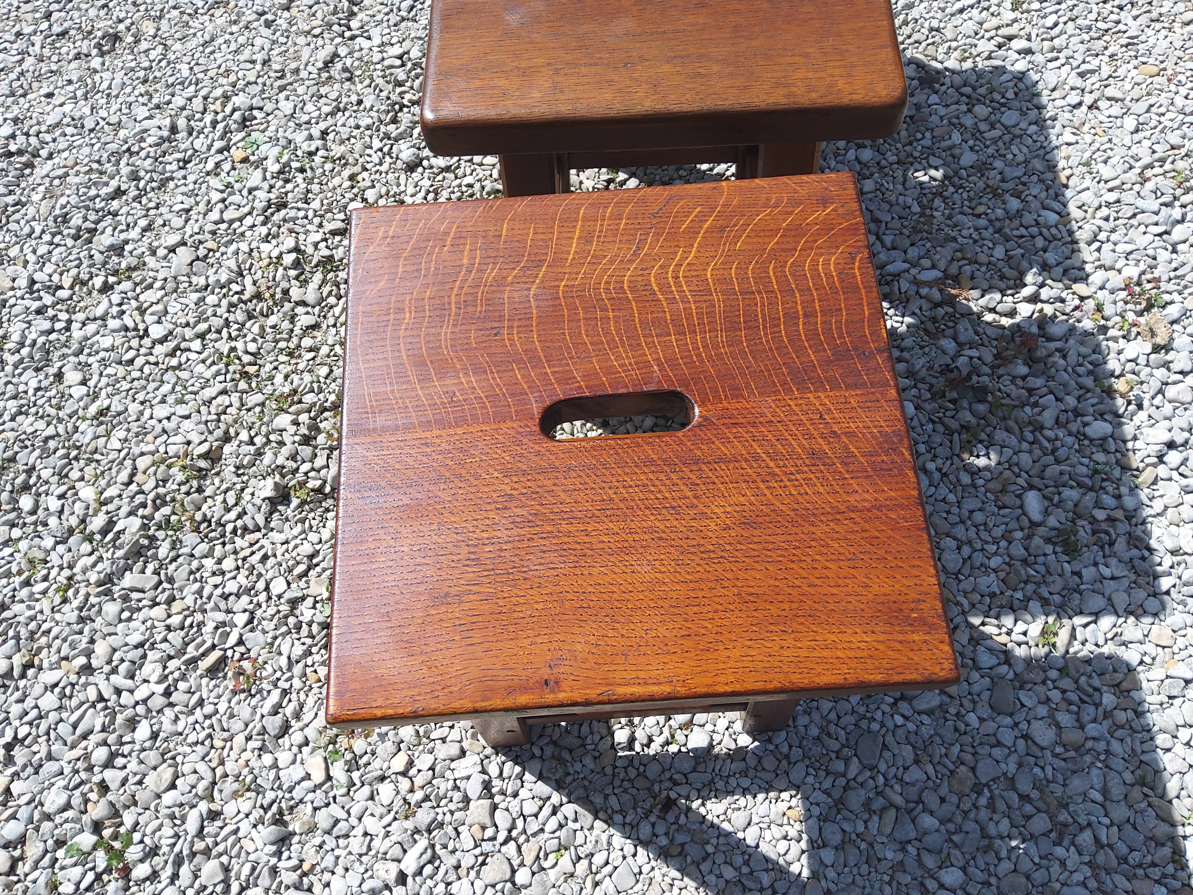 3 solid oak stools, 1980s