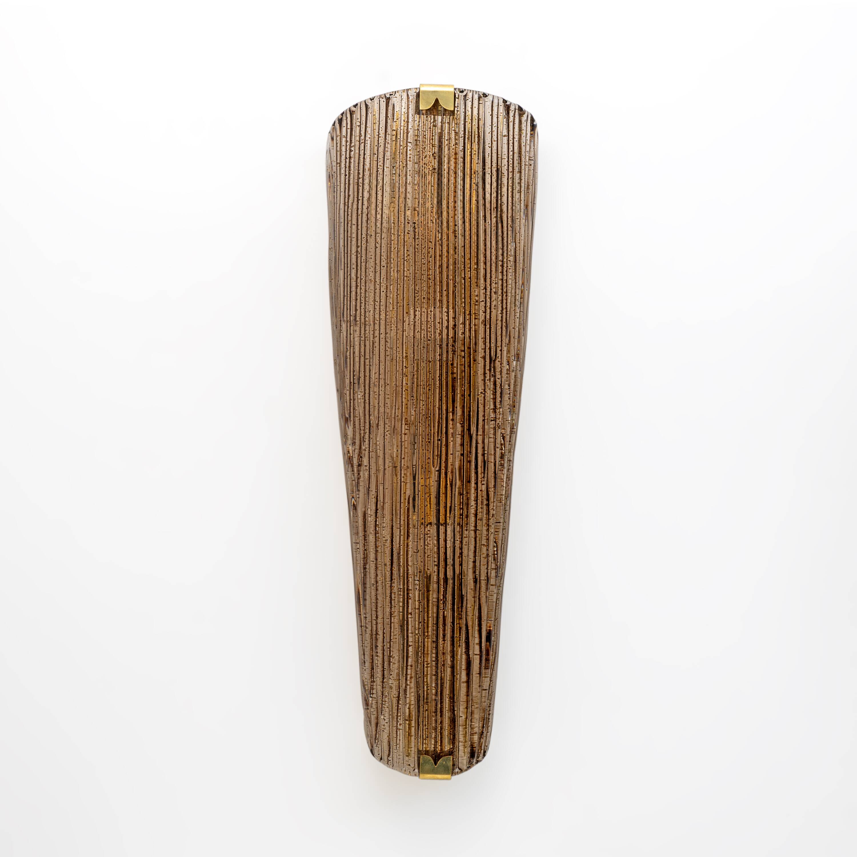 Pair of Modern Amber Murano Glass and Brass Sconces