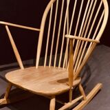 Rocking chair mid-century in light elm by Lucian Ercolani for Ercol