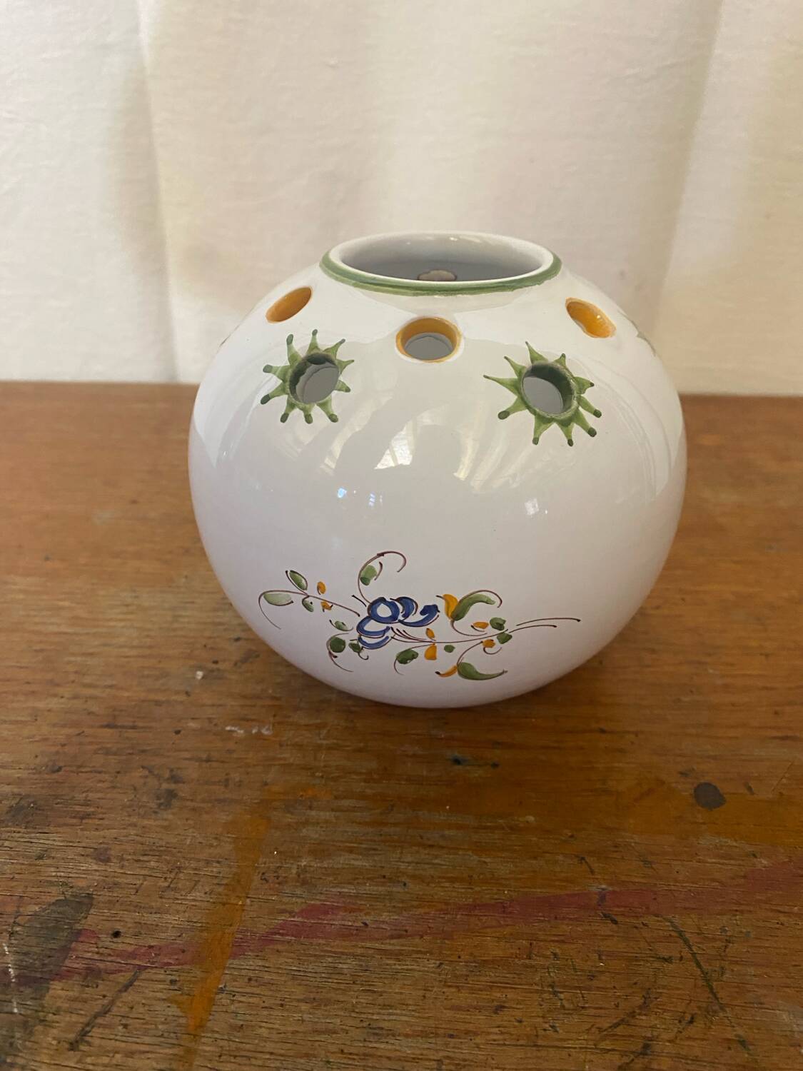 Antique flower vase moustiers white ceramic painted vintage